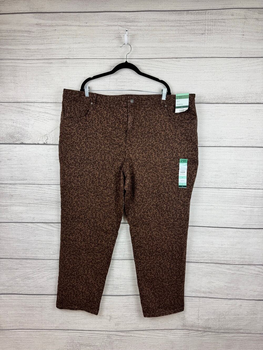 Terra & Sky Plus Size Brown Cheetah Print High Rise Straight Leg Jeans Size 26W
